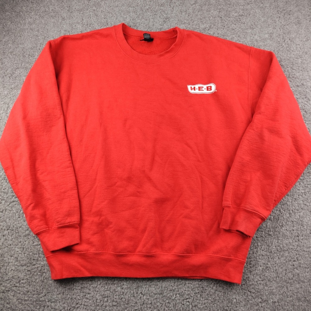 HEB Employee Sweatshirt Mens Large Logo Red Long Sleeve Fleece Pullover